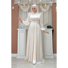 Balon Kol Pileli Abiye Elbise 7013 Taş