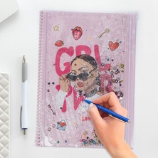 Girl Power Simli ve Sulu Kapaklı Kalem Kutulu A4 Defter