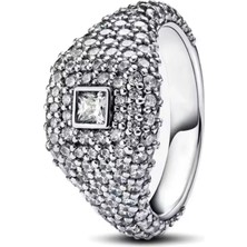 Poseidons Jewellery Gümüş Pave Kare Kokteyl Yüzük
