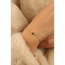 ÇGK KUYUMCULUK Siyah Yonca Dorikalı Altın  Bileklik CGKBLK0273