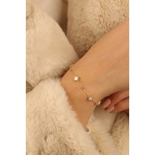 ÇGK KUYUMCULUK Beyaz Yonca Dorikalı Altın  Bileklik CGKBLK0274
