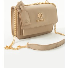 Elizan Kapaklı Bölmeli Zincir Askılı Vizon Çapraz Kadın Çantası