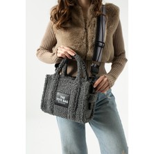 Elizan Kolon Askılı The Tote Modern Gri Peluş Kadın Çantası