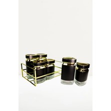 Evren 6 Parça Üçgen Vakum Kapaklı Cam Baharatlık Seti ve Metal Stant, Baharat Takımı 6’li Set