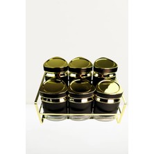 Evren 6 Parça Üçgen Vakum Kapaklı Cam Baharatlık Seti ve Metal Stant, Baharat Takımı 6’li Set