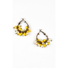 Lila Rosa Etnik Otantik Sarı Küpe