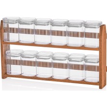 Woodsy 12 Li Kavanozlu Baharatlık 200 ml , Ahşap Stantlı Baharatlık Takımı 24 Adet Baharat Etiketi