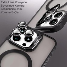 Kzy Apple iPhone 16 Pro ile Uyumlu Lens Hediyeli Kapak Kamera Korumalı Wireless Şarj Özellikli Standlı Premium Kılıf - Gri