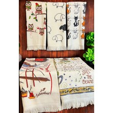 Cnr Garden 5'li Saçaklı Pamuklu 40X60 cm %100 Pamuk Baskılı Havlu Seti El Yüz Mutfak Havlusu Yumuşak Desenli Su Emici Set