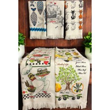 Cnr Garden 5'li Saçaklı Pamuklu 40X60 cm %100 Pamuk Baskılı Havlu Seti El Yüz Mutfak Havlusu Yumuşak Desenli Su Emici Set