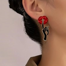 Kırmızı Dudak Mineli Tarz Şık Kadın Küpe