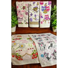 Cnr Garden 5'li Pamuklu Baskılı Havlu Seti 30X50 cm %100 Pamuk El Yüz Mutfak Havlusu Yumuşak Desenli Su Emici Set