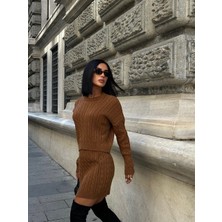 Kadın Triko Bisiklet Yaka Örme Etek Kazak 2'li Takım