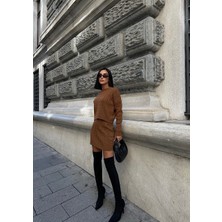 Kadın Triko Bisiklet Yaka Örme Etek Kazak 2'li Takım