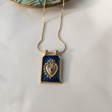 Laranja Paslanmaz Çelik Vintage Kalp Lacivert Tarot Kolye