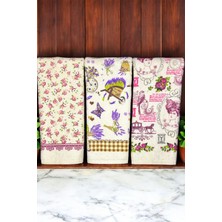 Cnr Garden 3'lü Pamuklu Baskılı Havlu Seti 30X50 cm El Yüz Mutfak Havlusu Yumuşak Desenli Su Emici Set