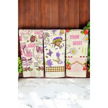Cnr Garden 3'lü Pamuklu Baskılı Havlu Seti 30X50 cm El Yüz Mutfak Havlusu Yumuşak Desenli Su Emici Set