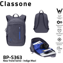 Classone BP-S363 15,6 inç  Notebook Sırt Çantası-Mavi