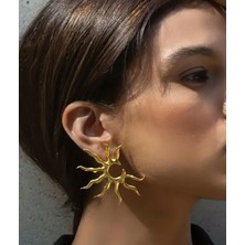 Gold Güneş Figürlü Şık Kadın Küpe