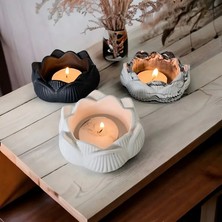 Lotus Şeklinde Tea Light Detaylı Beyaz Mumluk