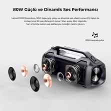 Lecoo DS153 Bluetooth 5.0 80W IPX5 Su Geçirmez RGB Aydınlatmalı Stereo TWS Boombox Taşınabilir Hoparlör Siyah