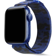 Techno Guru Apple Watch 38MM Kamuflaj Desenli Hasır Örgü Metal Kordon KRD40