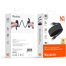 Mcdodo CA-2010 36W Usb-C To Lıghtnıng Manyetik Sarılabilir Kablo - 1.2 M Siyah