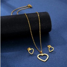 SE Jewellery Gold Çelik Kalpli Kolye Küpe Kadın Hediyelik Set