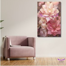 Abart Art Tekli Dikey Kanvas Üç Boyut Görünümlü Canlı Pembe ve Krem Rengi Çiçekler