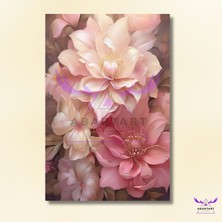 Abart Art Tekli Dikey Kanvas Üç Boyut Görünümlü Canlı Pembe ve Krem Rengi Çiçekler
