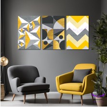 Abart Art 3'lü Kanvas Tablo Seti Sarı Renklii Soyut Tasarım