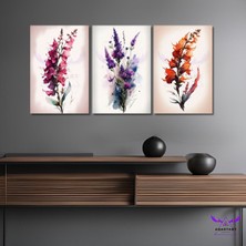 Abart Art 3'lü Kanvas Tablo Seti Modern Pembe Mor ve Turuncu Çiçek