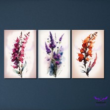 Abart Art 3'lü Kanvas Tablo Seti Modern Pembe Mor ve Turuncu Çiçek