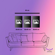 Abart Art 3'lü Kanvas Tablo Seti Modern Pembe Mor ve Turuncu Çiçek