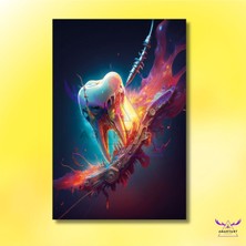 Abart Art Tekli Dikey Kanvas Diş Poliklinik Tablosu Uçan Diş Tasarımı