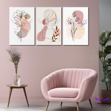Abart Art 3'lü Kanvas Tablo Seti Soyut Pembe Renkli Kadın ve Çiçekler