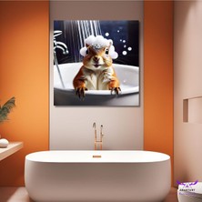 Abart Art Tekli Kare Kanvas Küvette Banyo Yapan Sincap Tasarımı
