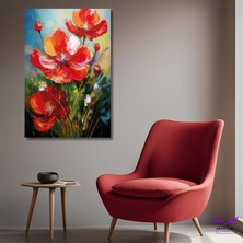 Abart Art Tekli Dikey Kanvas Dekoratif Duvar Tablosu Kırmızı Gelincikler