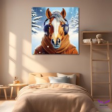 Abart Art Tekli Kare Kanvas Çocuk Odası Müzik Dinleyen At Tasarımı