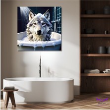 Abart Art Tekli Kare Kanvas Küvette Banyo Yapan Kurt Tasarımı