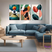 Abart Art 3'lü Kanvas Tablo Seti Bohem Kadın ve Soyut Şekiller