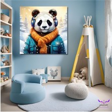 Abart Art Tekli Kare Kanvas Çocuk Odası Müzik Dinleyen Panda Tasarımı