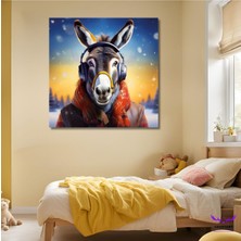 Abart Art Tekli Kare Kanvas Çocuk Odası Müzik Dinleyen Eşek Tasarımı