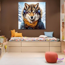 Abart Art Tekli Kare Kanvas Çocuk Odası Müzik Dinleyen Kurt Tasarımı