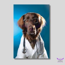Abart Art Tekli Dikey Kanvas Poliklinik Tablosu Doktor Köpek