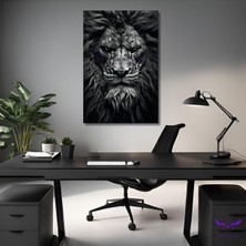 Abart Art Tekli Dikey Kanvas Ofis Tablosu Yakın Görünümlü Aslan Portresi