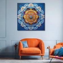 Abart Art Tekli Kare Kanvas Salon Tablosu Turuncu Mavi Mandala