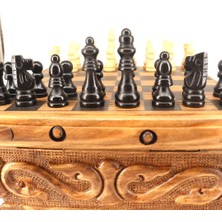 Klasik Ahşap Satranç Taşları - Gizli Anahtarlı El Oyması Satranç SANDIĞI-20X20 cm