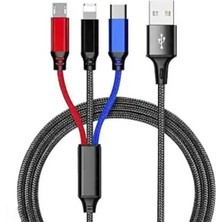 Kılıfmania 3 In 1 Çoklu 2AMPER Type-C Micro Lightning 120 cm Hızlı Şarj ve Data Kablosu