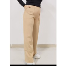 Akşen Giyim Büyük Beden Cupra Kumaş Yama Cepli ve Parçalı Paça Trend Palazzo Pantolon